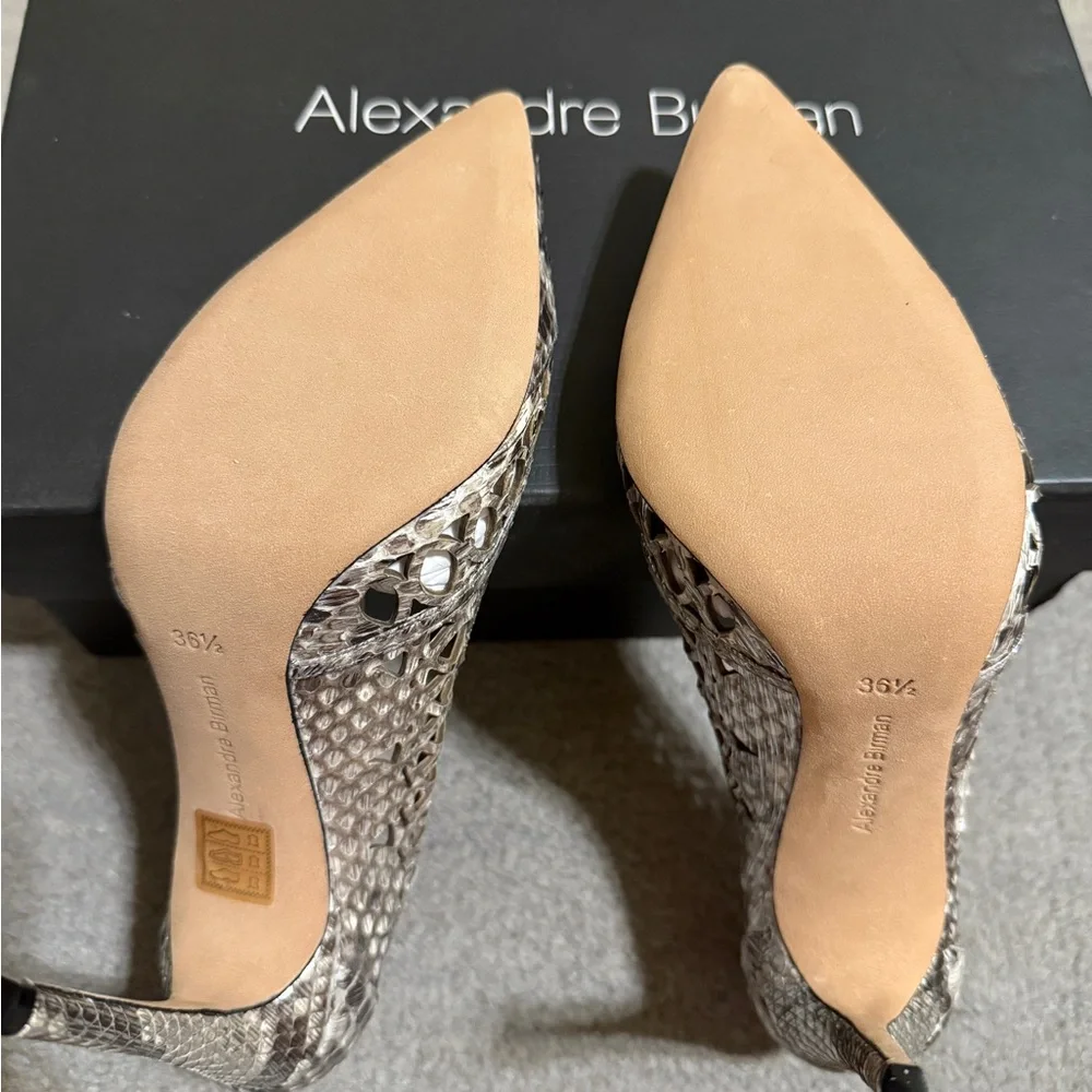 Alexandre Birman Snakeskin Laser Cut Cutout Stiletto Heels Size 36.5